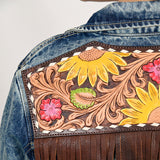 ADJKT024 Genuine leather hand Women Denim jacket dress