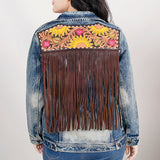 ADJKT024 Genuine leather hand Women Denim jacket dress