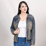 ADJKT025 Genuine leather hand Women Denim jacket dress