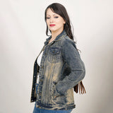 ADJKT025 Genuine leather hand Women Denim jacket dress