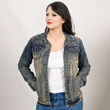 ADJKT025 Genuine leather hand Women Denim jacket dress