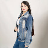 ADJKT029 Genuine leather hand Women Denim jacket dress