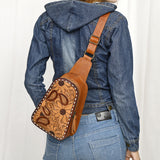 ADBG1481 Sling Hand Tooled Genuine Western Leather Women Bag