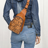 ADBG1481 Sling Hand Tooled Genuine Western Leather Women Bag