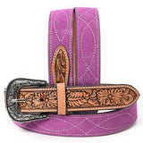 ADBLF332 Beautifully Hand Tooled Genuine American Suede Leather Belt Men and Women