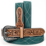 ADBLF333 Beautifully Hand Tooled Genuine American Suede Leather Belt Men and Women