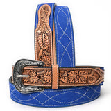 ADBLF334 Beautifully Hand Tooled Genuine American Suede Leather Belt Men and Women