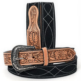 ADBLF335 Beautifully Hand Tooled Genuine American Suede Leather Belt Men and Women